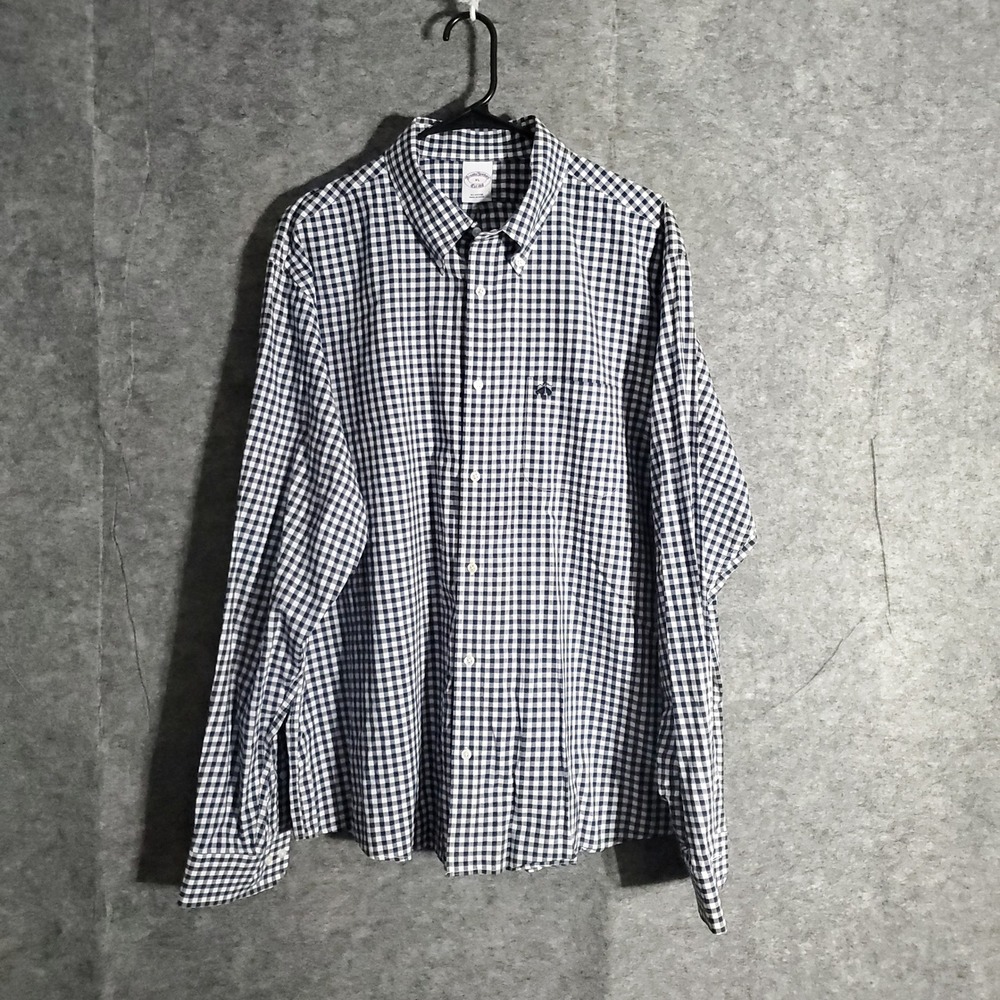 Brooks Brothers Gingham Button Down Shirt Mens XL Blue White Cotton‎ Long Sleeve